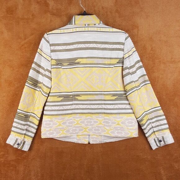 CHICOS Womens Jacket Size 0 Small Yellow Gray Moto Zip Up Aztec Jacquard - Picture 7 of 8